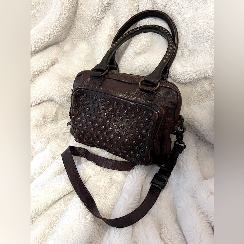 FRYE Dark Brown Studded Leather Satchel - Picture 2 of 11